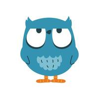 Funny dissatisfied owl, halfclosed eyes. Vector icon, bird sticker