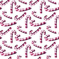 Candy cane pattern sweets and lollipops for Christmas. Seamless ornament of striped candies in the form of a stick on a white. Holiday Christmas, New Year,  world of sweets vector