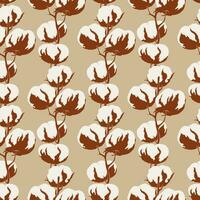 Pattern brown  with cotton flower branch. Hand drawn design elements in boho chic style. Ideal for wallpaper, web page background, surface textures, textiles. vector