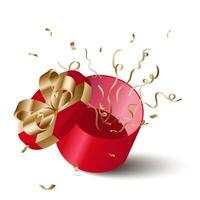 The red round box emits a gold ribbon. party box, celebration box. vector