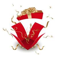 The red box opens with a burst of gold ribbon. Elements supporting parts of designs, banners, posters, or websites. vector