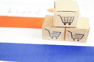 Online shopping, Shopping cart box on Netherlands flag, import export, finance commerce. photo