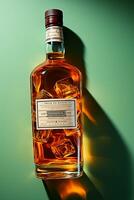 ai generado un botella de costoso Envejecido whisky, fuerte alcohol - ai generado imagen foto