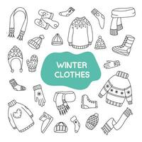 invierno ropa colocar. vector ilustración en garabatear estilo.