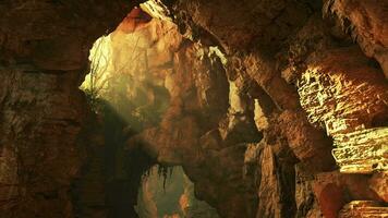 A mysterious cave illuminated by a beam of light video