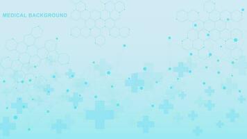 Health care and medicine science concept with molecular structure. Abstract geometric hexagon and medical cross background. Vector illustration.