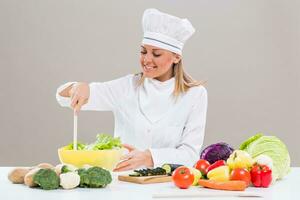 Female chef making healthy meal photo