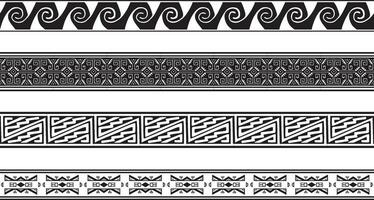 Vector set of seamless monochrome national native american ornaments. Endless ethnic black borders, frames of the peoples of America, Aztec, Maya, Incas. For sandblasting, plotter and laser cutting