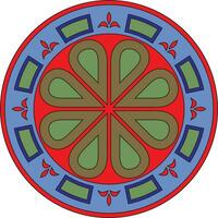 Vector colored round ancient Byzantine ornament. Classical circle of the Eastern Roman Empire, Greece. Pattern motifs of Constantinople