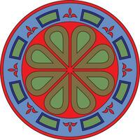 Vector colored round ancient Byzantine ornament. Classical circle of the Eastern Roman Empire, Greece. Pattern motifs of Constantinople