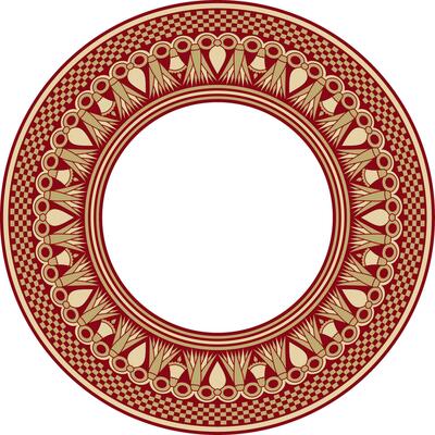 Vector golden and red round Egyptian ornament. Endless Circle, Ring of Ancient Egypt. Geometric African frame