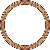 Vector round gold with red Indian national ornament. Ethnic plant circle, border. Frame, flower ring. Poppies and leaves
