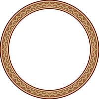 Vector round gold with red Indian national ornament. Ethnic plant circle, border. Frame, flower ring. Poppies and leaves