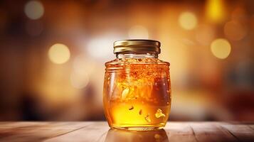 AI generated honey jar on white background photo