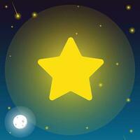 a yellow star in the night sky with a moon in the background vector