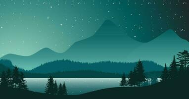 a river running through a forest with mountains in the background vector