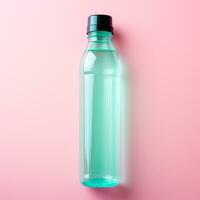 AI generated Glass bottle of water on the table, pastel isolated background - AI generated image photo