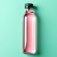 AI generated Glass bottle of water on the table, pastel isolated background - AI generated image photo