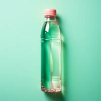 AI generated Glass bottle of water on the table, pastel isolated background - AI generated image photo