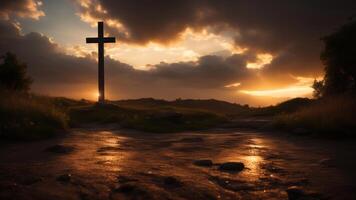 Holy cross symbolizing the death and resurrection of Jesus Christ with the sky. photo