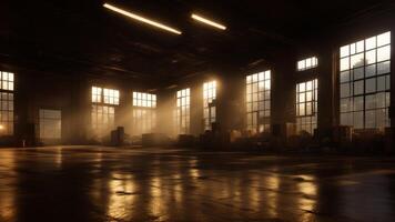 empty warehouse with a lot of windows. AI Generated photo