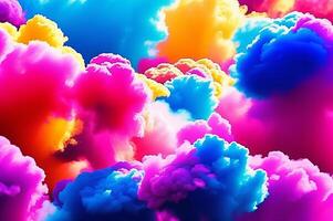 Smoke colorful clouds background banner for webpage. Paint explosion blue, pink, purple, yellow multicolor mobile backdrop. AI Generated photo