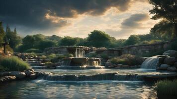 outdoor home modern water feature fountain waterfall. photo