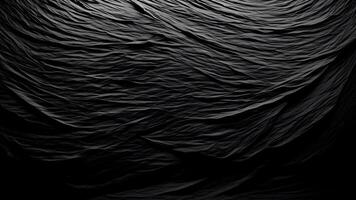 Heavy crumpled black paper texture in low light background. photo