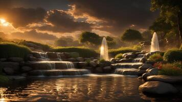 outdoor home modern water feature fountain waterfall. photo