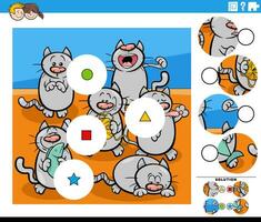 match the pieces educational activity with cartoon cats vector