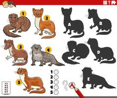 finding shadows game with cartoon animal characters vector