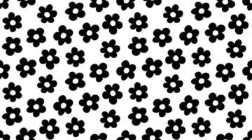 Vintage1970 daisy flowers seamless pattern. Y2k black and white abstract nature background. Simple hand drawn floral silhouettes texture. Hippie motifs. Vector illustration.