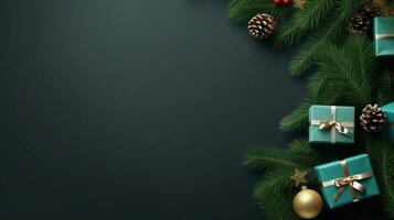 AI generated Christmas background with gifts and pendants photo
