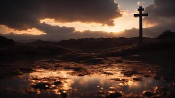 Holy cross symbolizing the death and resurrection of Jesus Christ with the sky. photo