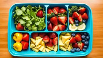 plastic organic eating lunchbox for kids or break snack time concepts. photo
