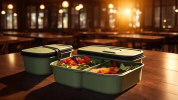 plastic organic eating lunchbox for kids or break snack time concepts. photo
