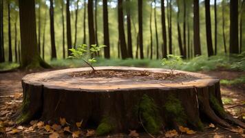 Young tree emerging from old tree stump. photo