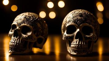 sugar skull with floral ornament on black background. photo