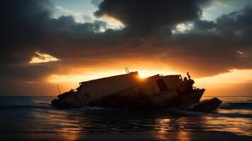 naufragio escafandra autónoma conductores mediante túnel debajo el Oceano con antiguo hundido Embarcacion destrucción submarino vida maravillas documental. ai generado foto