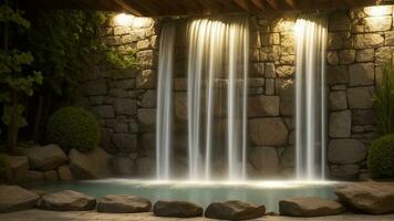 outdoor home modern water feature fountain waterfall. AI Generated photo