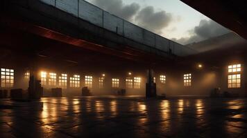 empty warehouse with a lot of windows. AI Generated photo