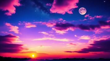 Purple gradient mystical moonlight sky with clouds and stars phone background wallpaper. photo