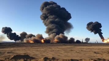 world war air strike attack on a strategic sea industrial or oil rig location target. photo