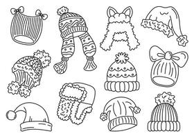 conjunto de dibujado a mano invierno sombreros vector