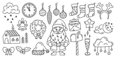 Set of vector Christmas doodle elements on white background