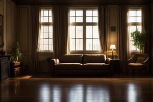 Empty classic apartment with two rooms, living room interior background. photo