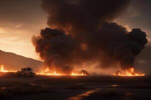 fire smoke and ash everywhere. pc desktop wallpaper background. photo