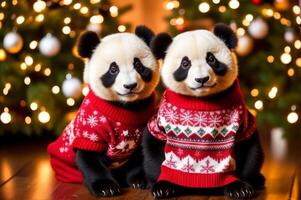 Cute Panda in Christmas sweater. photo