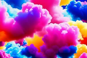 Smoke colorful clouds background banner for webpage. Paint explosion blue, pink, purple, yellow multicolor mobile backdrop. AI Generated photo