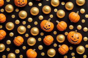 Halloween gold, black rock texture with gold veins and golden nuggets. AI Generated photo